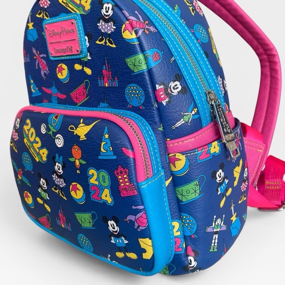 Disney Parks 2024 Loungefly Mini Backpack Mickey Minnie AOP NWT - Picture 10 of 14